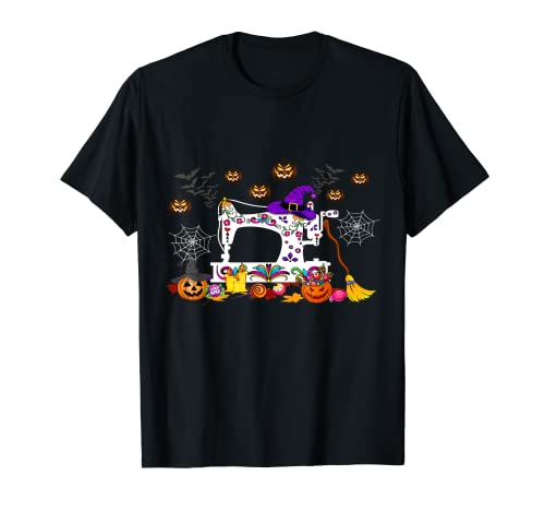 Happy Halloween Coser Cool Witch Hat Máquina de coser Camiseta