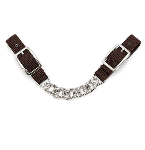 Jeffers Equine Nylon Curb Strap with Single Chain 3/4 Adjustable Bit Control Strap for Horses Ponies Equestrian Training Riding Show Barn Ranch Tack Equipment - Brown