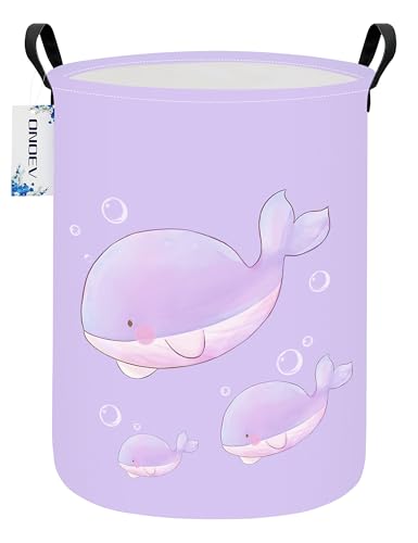 ONOEV Round Purple Whale Laundry Hamper, Storage Basket for Adults and Kids