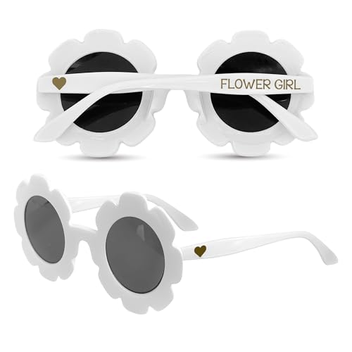 Mr&MrsGifts 2 Pcs Flower Girl Sunglasses for Wedding UV400 Protective BPA-Free Ring Bear Proposal Gifts Little Bridesmaid Proposal Sunglasses(Flower Girl)