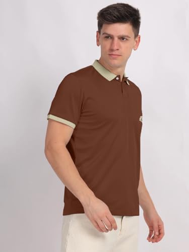 Image of LEOTUDE Men's Polo Neck Matty Half Sleeve Collor Solid Regular Fit Tshirts (Brown)