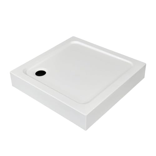 Belvit Plato de ducha de 80 x 80 x 15 cm, plato de ducha cuadrado de acrílico sanitario, 15 cm de alto, acrílico blanco, resistente a los arañazos y resistente a la temperatura, incluye patas de