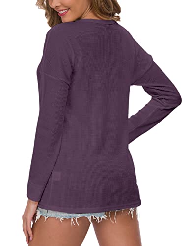 Image of MOLERANI Womens Long Sleeve Waffle Knit Henley Shirts Tunic Tops