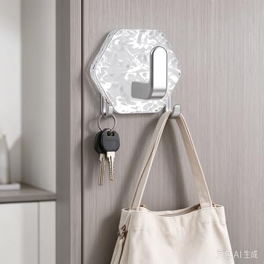 4 Pcs No Drill Water Ripple Design Hexagonal Wall Hooks for Front Door (Silver) - image 3