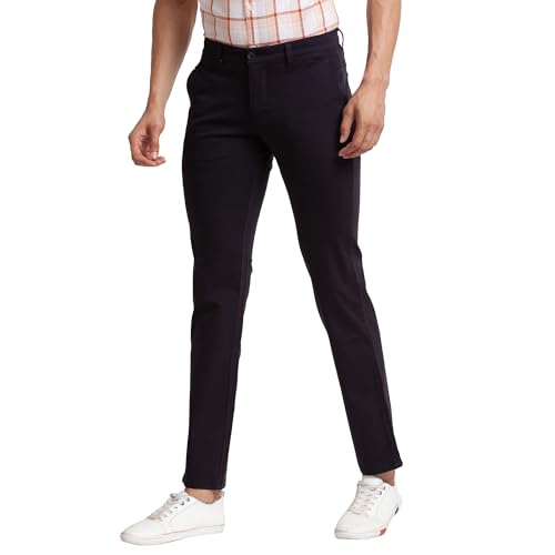 Image of Parx Men's Cotton Blend Solid Pattern Low Rise Tapered Fit Flat Front Casual Trouser