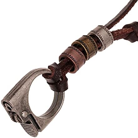 Fusunbody Vintage cowhide leather necklace Alloy brown leather pendant necklace Street rock alloy necklace (Lighter)