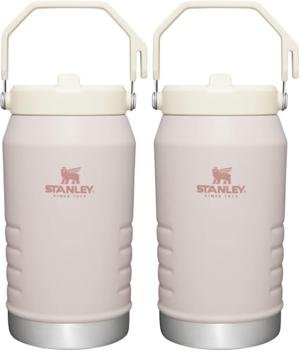 Image of Stanley IceFlow Flip Straw Jug with Handle 64 oz| Twist On Lid and Flip Up Straw | Leak Resistant for Travel and Sports | Insulated Stainless Steel | BPA-Free | Rose Quartz (Pack of 2)