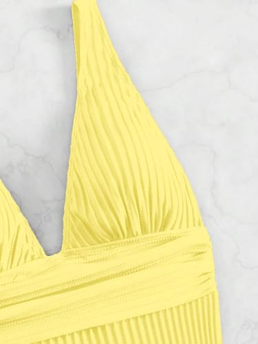 Women's Swim Summer Beach Plain V Neck One Piece Bikinis Swimsuit Beachwear Bathing Suit for Women3
