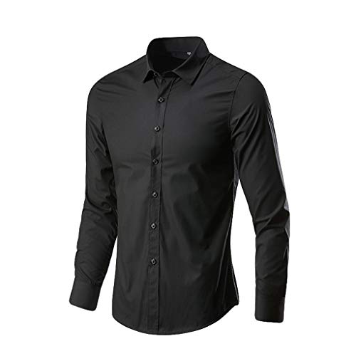Generisch Moda Hombre Negocios Ocio Color Puro Camisa de Manga Larga Top Blusa, Negro , XL