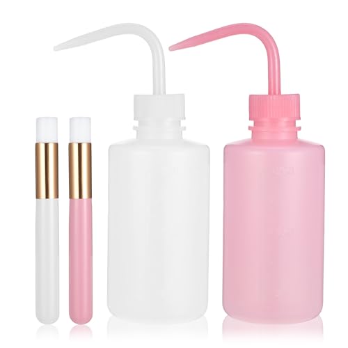 Prasacco 4-Piece Eyelash Cleaning Kit with Shampoo Brush and Wash Bottle for Extensions, Pink, White