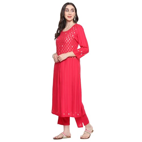 Image of BIBA Women Rayon Flex Straight Printed Suit Set