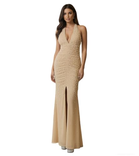Image of PORRCEY Women's Sexy Elegant Rhinestone Bodycon Dress Hot Drilling Clubwear