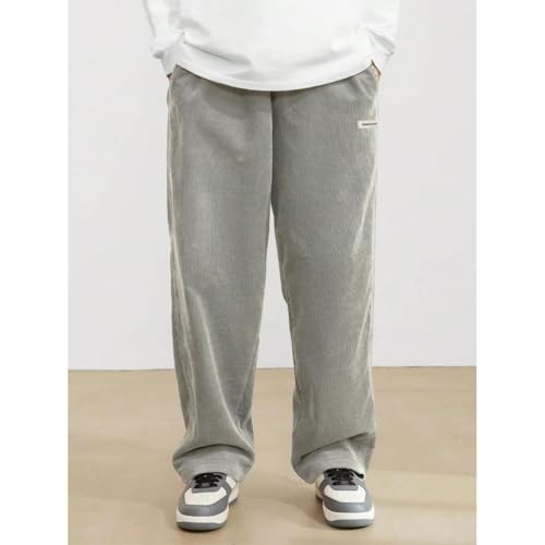 Mens Pants, Mens Corduroy Casual Pants, Men's Daily Casual Pit Strip Embroidery Logo Tether Loose Elastic Waist Pocket Pants4