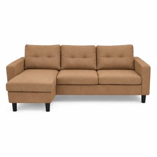 SWEET SOFA® Sofá Chaise Longue Clin II Reversible – Sofá 3 Plazas Tapizado Antimanchas, Estilo Escandinavo, Estructura de Madera en Color Marrón