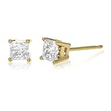 Vir Jewels 1.60 cttw Princess Cut Champagne Diamond Stud Earrings 14k Yellow Gold 4 Prong with Push Backs