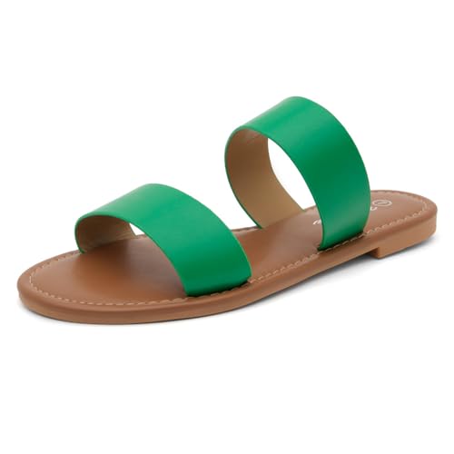 Image of Herstyle Flat Sandals for Women, Double Strap Slide Sandals, Open Toe Slip On, Comfortable Cushioned Footbed Casual Summer Shoes for Daily Wear, Beach, Vacation, Clear Options