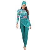 Plus Size Rashguard Swimsuit For Women Muslim Swimwear Long Sleeve Burkini Full Cover Surf Swimsuits For Women Swim Top Dress Womens Bathing Suits With Pants Cap Beach Swimsuits Mint Green ff M