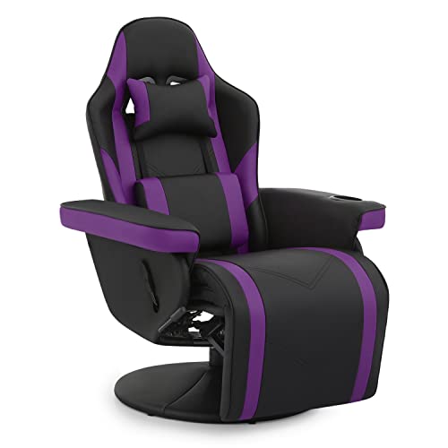 Monibloom Gaming Chair Recliner Ergonomic Adjustment Lumbar Support Swivel Reclining Game Chair Pu Leather Movie Theater Chair With Cup Holder For Rv Home Bedroom Small-Space Gaming Relaxing, Purple #TOP11