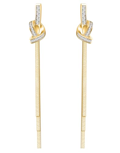 18K Gold Plated Snake Chain Tassel Earrings for Women Fringe Knot Cubic Zircon with S925 Silver Stud Earrings Long Tassel Drop Boho Jewelry