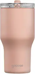Gocase Copo Life Premium - Aço Inoxidável com Tampa e Canudo Tritan, Parede Dupla Isolada a Vácuo, Bebidas Quentes ou Frias por muitas Horas (Rosa, 600 ml)