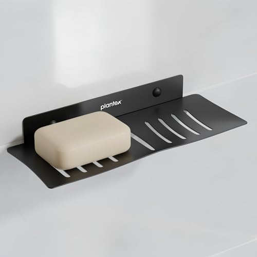 Image of Plantex Stainless Steel Double Soap Dish /Stand /Holder /Tray for Bathroom and Kitchen /Bathroom Accessories - Wall Mount (Black)