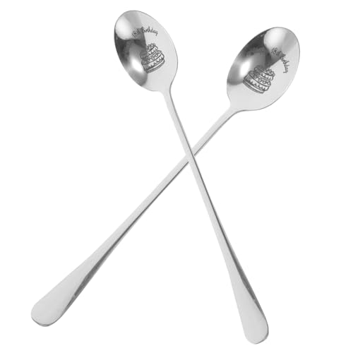 TOPPERFUN 2piezas Cuchara De Acero Inoxidable Para Postres Obsequio De Cumpleaños Cuchara Portátil Para Helados y Tés Como Souvenir Para Celebraciones