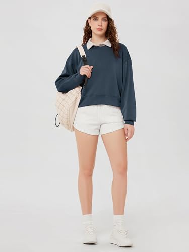 Image of ODODOS Modal Soft Long Sleeve Cropped Sweatshirts for Women Oversized Crew Neck Pullover Crop Top