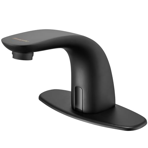Charmingwater Touchless Bathroom Sink Faucet with Hole Cover Plate, Matte Black