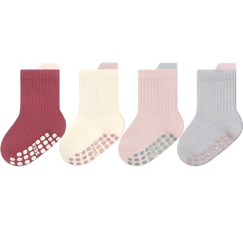 Kyopp 4 Paar Stoppersocken Kleinkinder Socken ABS rutschfeste Kniestrümpfe...
