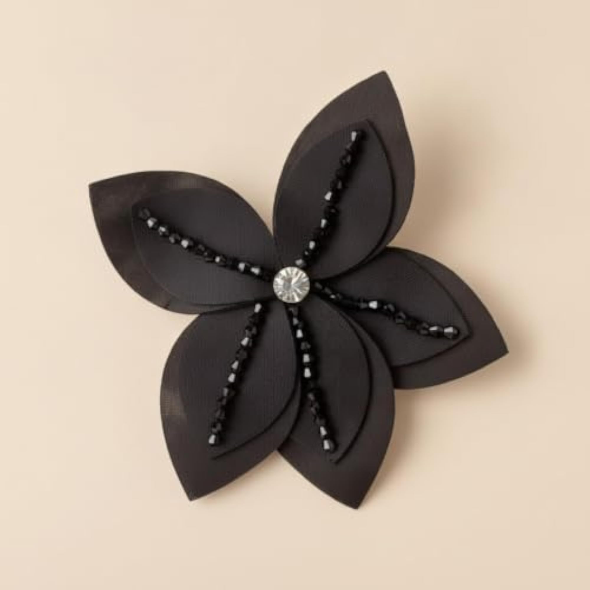 Black Textile Flower Beaded Brooch Pin, Floral Accessory