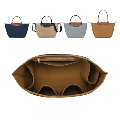 ZTUJO Inserção organizadora de bolsa para Longchamp Le Pliage, bolsa de feltro premium Longchamp (café iluminado, grande para alça superior M e bolsa de ombro G)