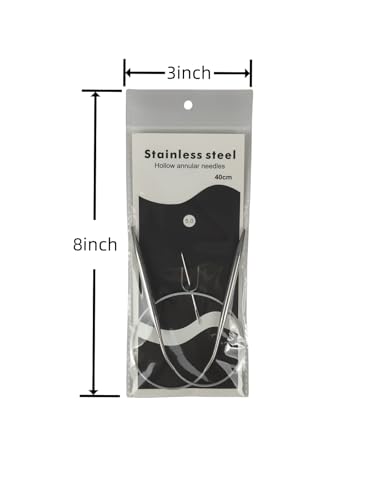 Image of Size 8 Stainless Steel Circular Knitting Needles 16 Inch 5 mm Set Round Metal (Silver, 16 inch-8-(5mm))