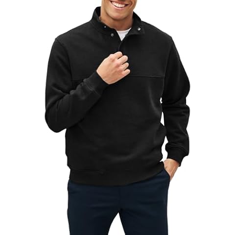 Gafeng Mens Athletic Sweatshirts Jumper Sports Shirts Cotton Stand Collar Long Sleeve Henley Pullover Tops Workout Sweatshirt Black Cover