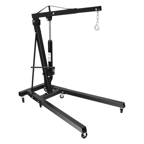 RIAHNEAH Hydraulic Crane with Engine Leveler, 2 Ton Folding Engine Hoist Crane Hoist Lift,Folding Hydraulic Crane Heavy Duty Carbon Steel with 6 Iron Caster Wheels for Lift Automotive Axles,Engines