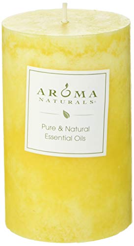 Aroma Naturals Essential Oil Orange and Lemongrass Scented Pillar Candle, Ambiance, 2.5 inch x 4 inch, Yellow