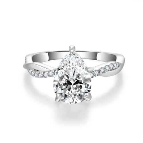 Bague moissanite 2 carats D VVS1 en argent 925 taille poire éternelle