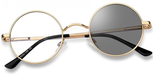 [KANASTAL] ブルーライトカット 調光メガネ 円形 丸い 超軽量 UV400保護 紫外線カット パソコン用 伊達眼鏡 度なし 色が変わる 変色サングラス メンズ レディース 男女兼用 (ゴールド) - KANASTAL - 商品画像