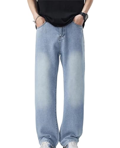 Mens Jeans Spring Summer Straight Leg Denim Pants Loose Wide Leg Streetwear Casual Fashionable