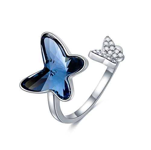 Flpruy Schmetterling Ring 925 Sterling Silber, Damen Verstellbar Ringe Schmetterlings Schmuck mit Kristall aus Österreich, Geburtstags Geschenke für Mädchen Frauen Mutter Cover