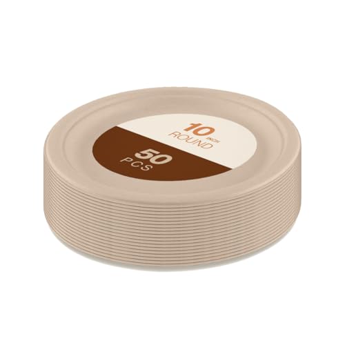 Gracz Disposable Plates - Round Compostable Paper Plates 10-inch - Made from Renewable Sugarcane Fiber - For Home, Catering, Schools, Healthcare Facilities - Pack of 50