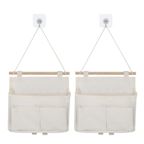 4Pcs Wall Hanging Storage bag, High Capacity Hanging Storage Bag with Pockets, Waterproof Linen Fabric Storage Wall Storage with 2 Hooks, Hanging Organiser for Bedroom Kitchen