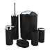MSV Lot d‘Accessoires Salle de Bains Hannah, PP - 6 pièces: Poubelle, Brosse WC, Distributeur de Savon, Porte Brosse à Dents, Gobelet, Porte Savon - Noir