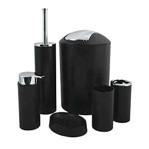 MSV Badkamerset, 6-delige badkameraccessoires zeepdispenser, wc-borstel, zeepbakje, cosmetica-emmer en tandenborstelbeker zwart mat