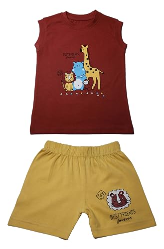 Image of Kids Boys & Girls Tshirt & Shorts | Sleeveless Tshirt Summer Combo Pack, kids Dress, Pack of 5 combo | Unisex Clothing Set for Baby