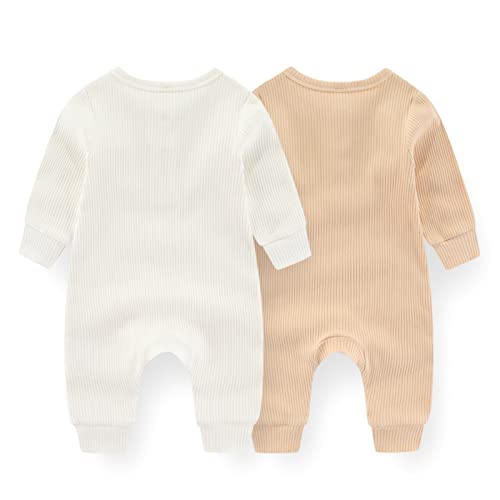 Zav Solid Unisex Baby Boy Girl Rompers 2 Pack Long Sleeve Jumpsuits Infants Clothes Outfits #TOP2