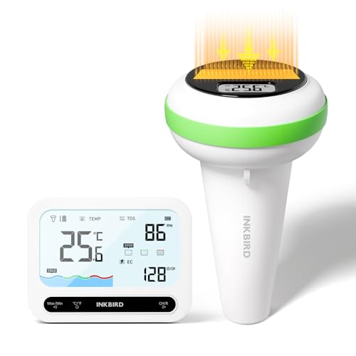 INKBIRD IBS-P04R 風呂水温計 ソーラーパワー ワイヤレス プール温度計 3 in 1 水温、TDS水質値、EC水質値検出 防水温度計 デジタル 超長距離ワイヤレス伝送 屋内ディスプレイ付き プール、水槽、浴槽、スパ、池、温泉に適しています
