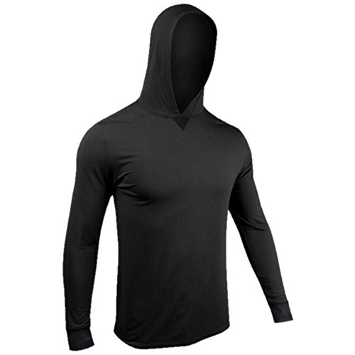 2UNDR Men's Long Sleeve Hooded Tee (Black, Large)