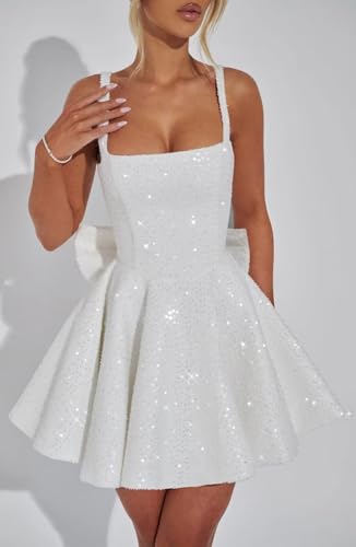 SIPUHK Modest Short Homecoming Dresses for Teens Sparkly Sequin Cocktail Gown with Bow Corset Prom Party Dress for Women 20253