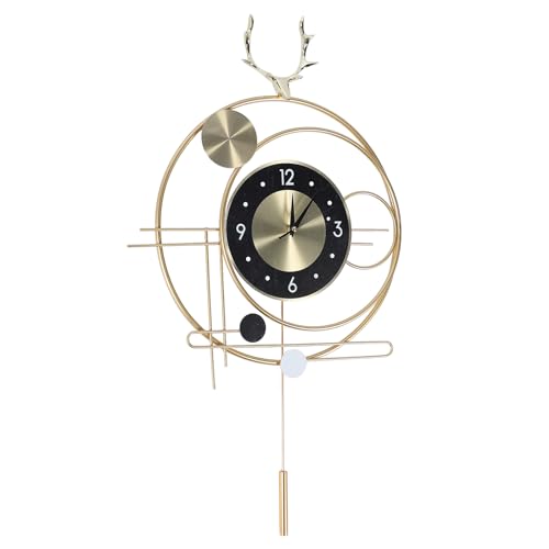 Horloge murale silencieuse à pendule doré oscillant pour déco de bureau
