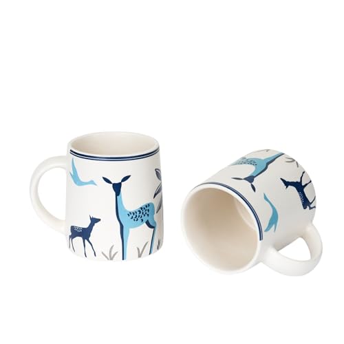 Image of CRAF10 Blue Stag Ceramic Coffee /Tea Mugs - Set of 2, 330 ML Each, Elegant & Durable, Microwave & Dishwasher Safe